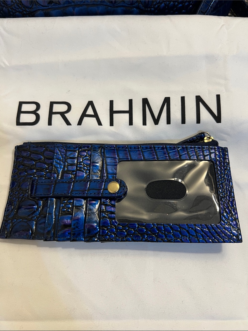 Brahmin Metallic Blue Croc-Embossed Satchel with Matching Wallet - Picture 4 of 8